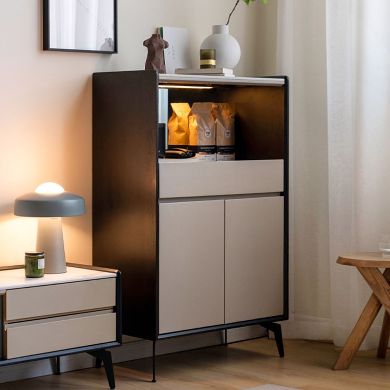 Modern Living Room Floor Cabinet Solid Wood Open Storage with Lighting