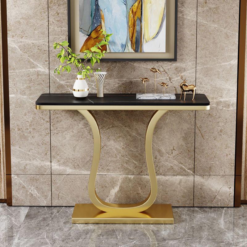 Contemporary Slate Rectangle Console Table Gold Frame Accent Table