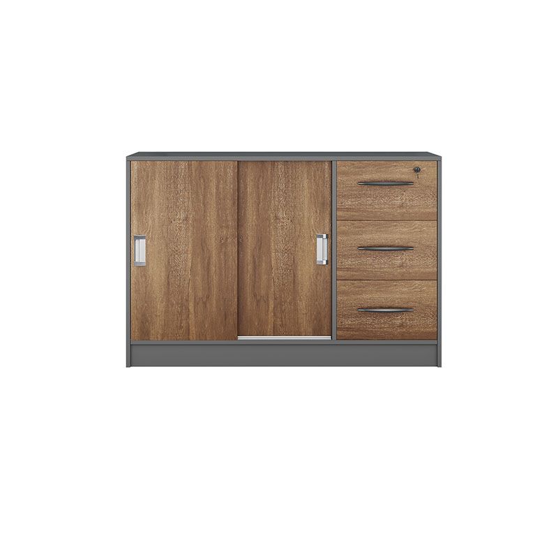 Modern Lateral File Cabinet Solid Wood Brown File Cabinet with Storage Shelves