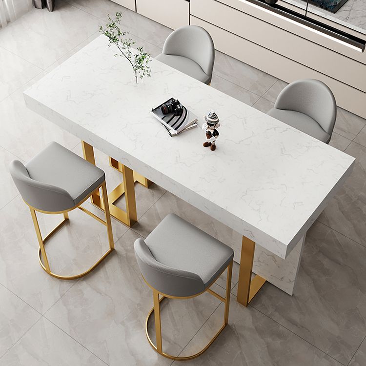 Glam Iron Bar Dining Table with White Stone Top Rectangle Indoor Bistro Table