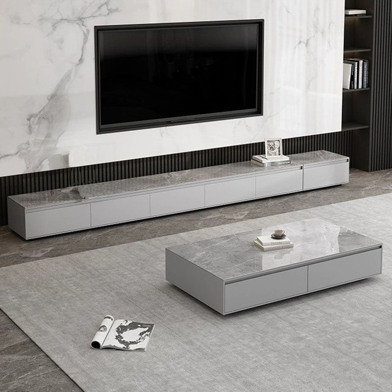 Stone Top Media Stand with Drawers Modern TV Media Console for Home