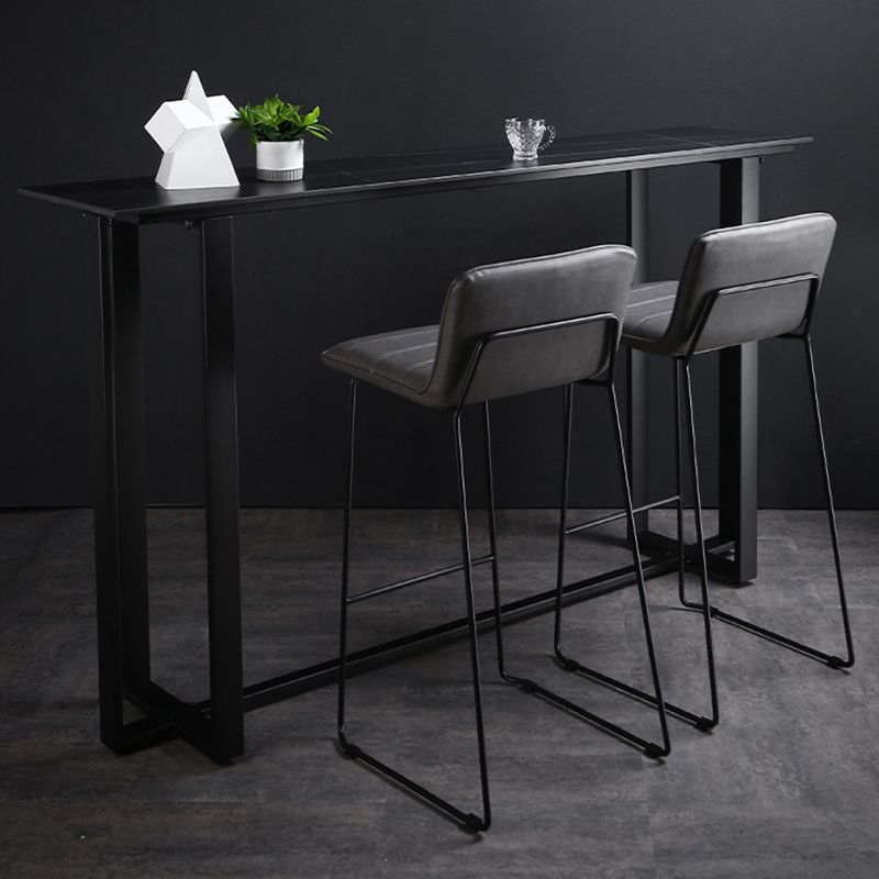 Industrial Bistro Bar Desk Indoor Stone and Metal Rectangle Bistro Bar Table