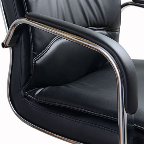 Modern Black Leather Desk Chair Fixed Arms Task Chair for Office