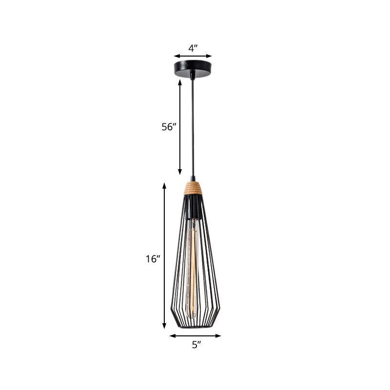 Cage geometrica a 1 luce sospesa a sospensione leggera moderna lampada in ferro battuto moderno con cappuccio in legno per camera da letto