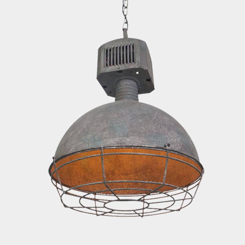 Caged Restaurant Hanging Light Kit Rustikales Eisen 1 hellgraues Finish HAPELD Pendellampe mit gewölbter Schatten