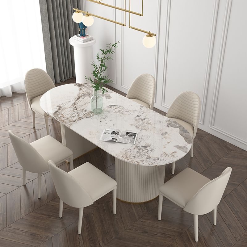 Oval Stone Dining Table Double Pedestal Dining Table for Dining Room