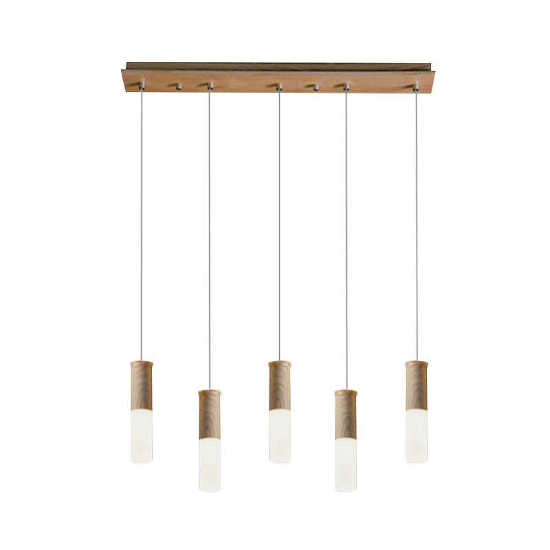 Tubular Wood LED Pendant Light Contemporary 1/5/7/9-Head Kitchen Ceiling Hanging Lamp with Diffuser