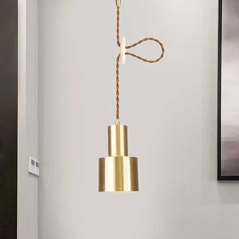 1 Light Cylinder Hanging Pendant Light Industrial Gold Metallic Adjustable Ceiling Hang Fixture