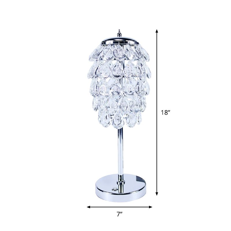 Pipe Cone LED Nightstand Light Modern Clear/Champagne Crystal Table Lighting with Chrome Rod Stem