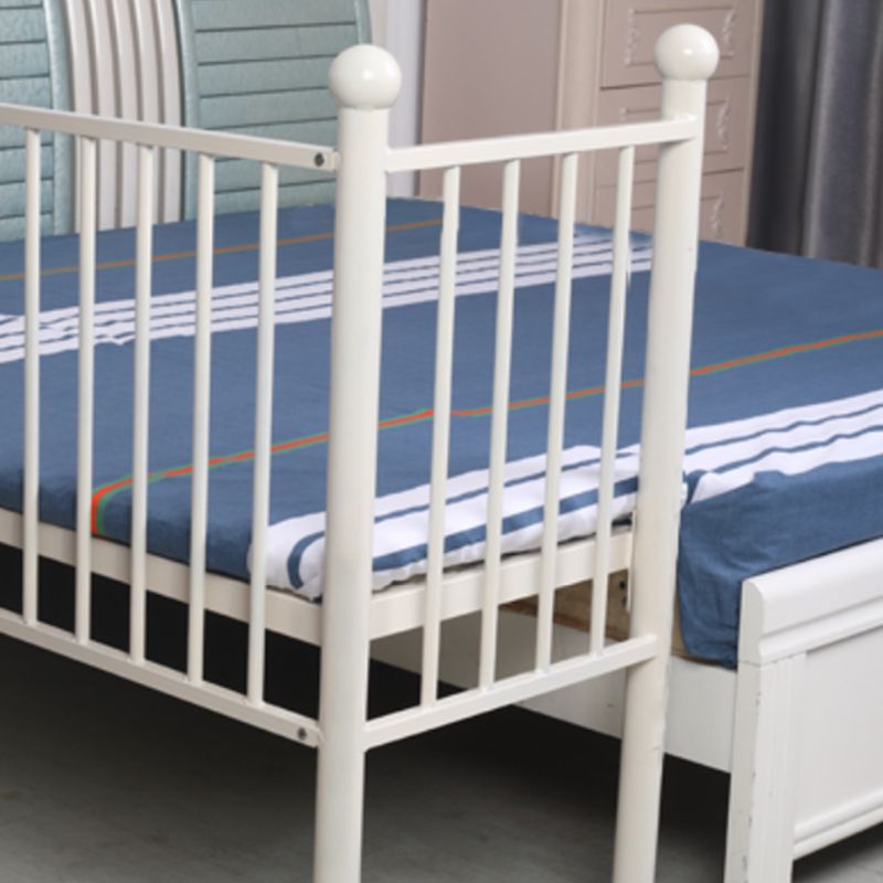 Modern Style Metal Slat Kids Bed Frame with Guardrail in Black and White