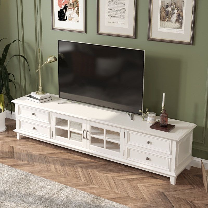 Contemporary Ash Wood TV Media Stand White Wood Media Console with Drawers