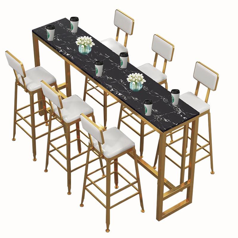 Glam Bistro Table with Gold Metal Trestle Polished Finish Stone Top Bar Table