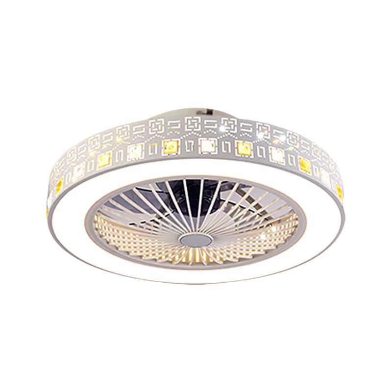 19,5 "/21,5" W LED Parlour semi-rince modernisme chrome suspendu lumière ventilateur avec nuance acrylique circulaire