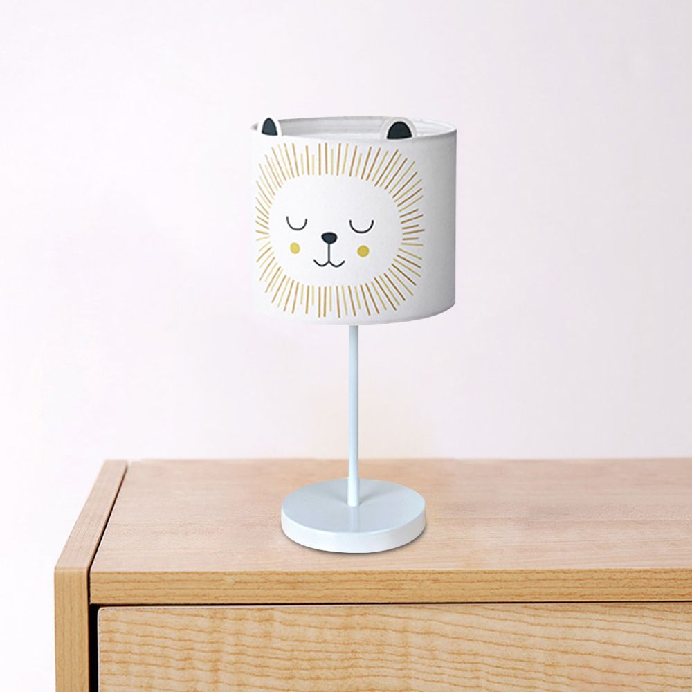 Contemporary Drum Table Lamp Fabric 1 Light Bedroom Night Light with Rabbit Pattern in White/Pink