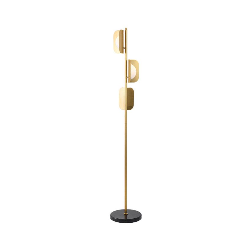 Metallic Geometric Reading Floor Lamp Simple 3 Bulbs Gold Standing Light for Living Room