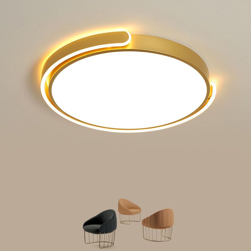 Simplicité LED Ceiling Lamp Noir / Blanc / Gold Round Flush Mount Lighting with Acrylic Shade, Warm / White Light