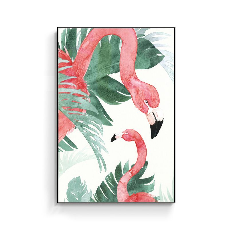 Tropical Style Flamingo Painting in Pastel Color Textured Canvas for Dining Room