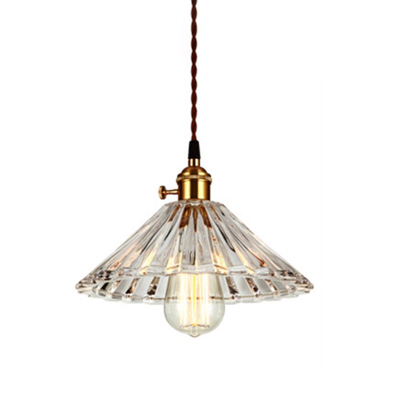 Retro Industrial 1 Light Pendant Prismatic Glass Tapered Pendant Lighting  for Living Room