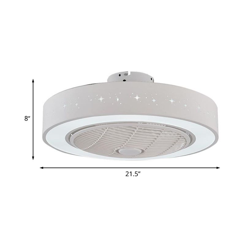 Ventilateur de salon de tambour 8 "de haut Light Metal contemporain LED Blanc 3 lames semi-flush Mount Lighting Fixture