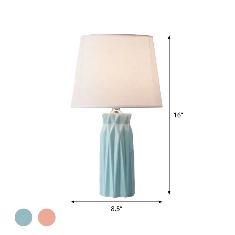 Fabric Cone Reading Light Modernism 1-Bulb Pink/Blue Night Table Lamp with Ceramic Base