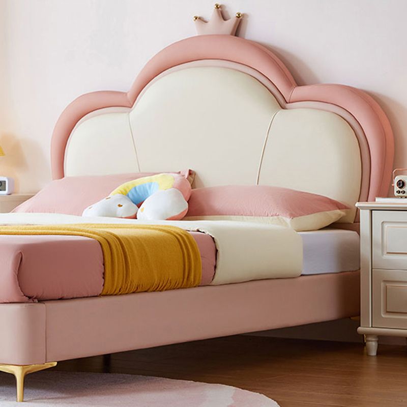 Pink Leather Modern Standard Bed Princess Upholstered Bed Frame with Mattress