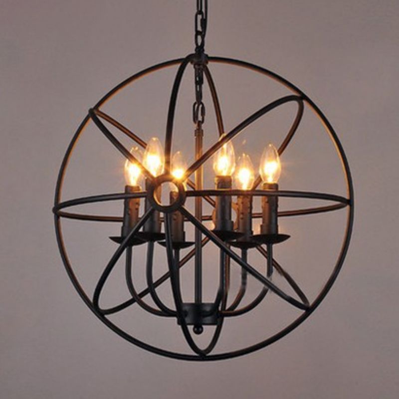 Black Globe Pendant Light in Industrial Classic Style Wrought Iron Ceiling Light for Commercial Place