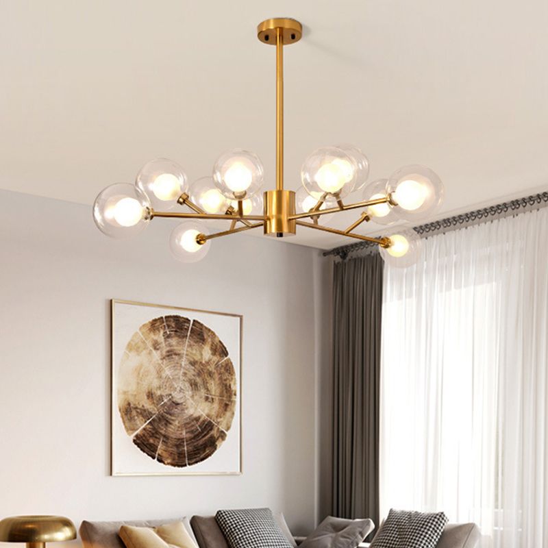 Transparent Glass Orb Branch-shaped Chandelier Contemporary Simplicity Style Lighting Fixture in Electroplated Gold