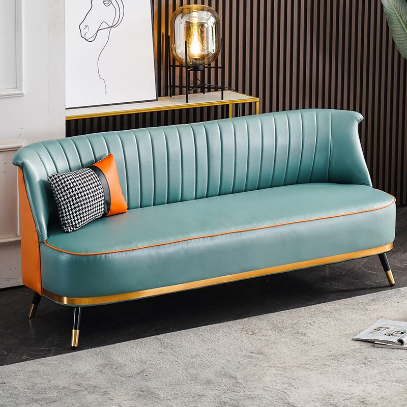 Faux Leather Modern Recessed Arm Sofa Standard Sofa for Living Room, Apartment