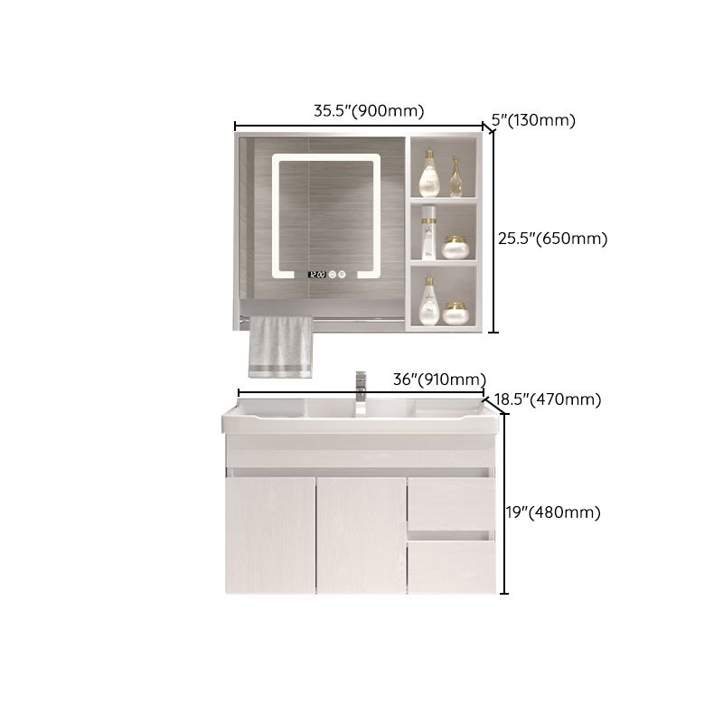 Wall Mounted Vanity White Wood Frame Rectangular 2 Doors Single Sink Vanity with Mirror