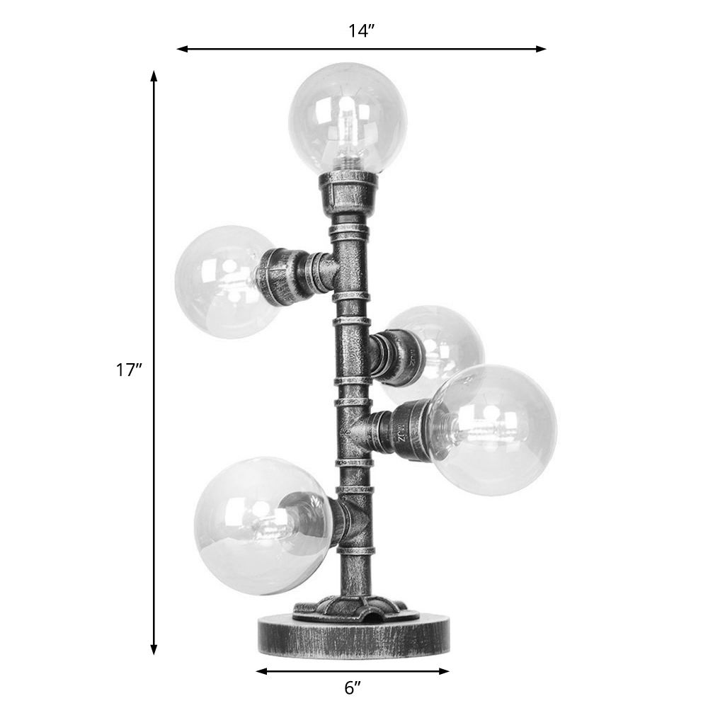 Antique Silver Globe Shade Desk Light Industrial Clear/Amber Glass 3/5-Light Living Room Task Lamp