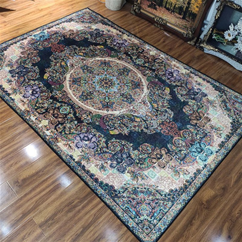 Moroccan Medallion Printed Rug Polyester Carpet Anti-Slip Backing Indoor Carpet for Home Decoration