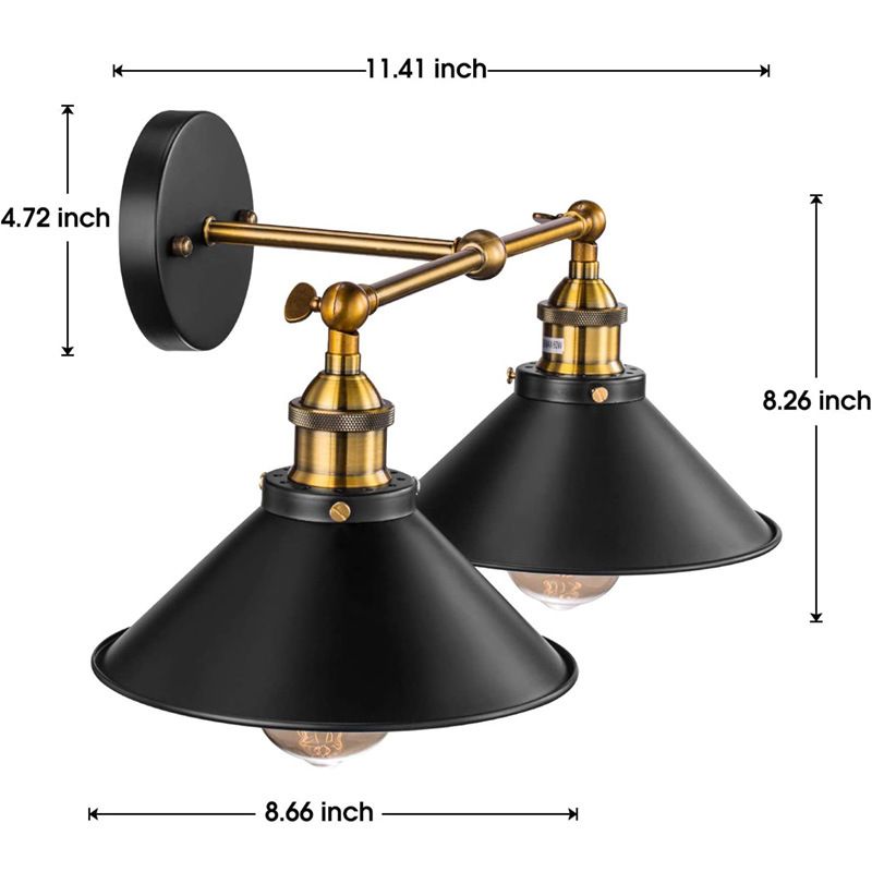 Luz de pared de tocador de sombra cónica Metal de estilo industrial Retro 2 Luz de tocador de luz