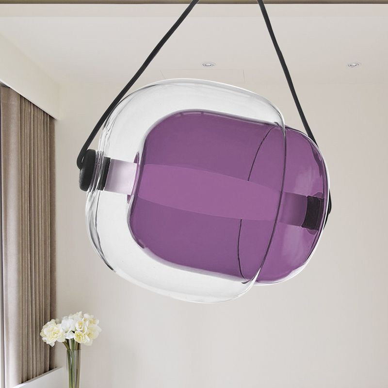 Candy-Shaped Pendant Light Modern Clear Glass 1 Light Led Hanging Ceiling Lamp in Grey/Yellow/Purple with Cord