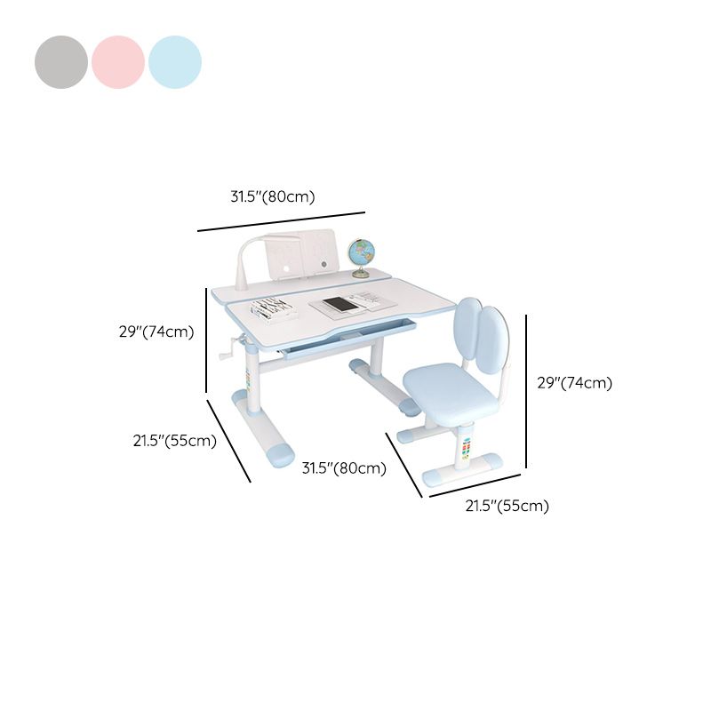 Adjustable Student Table with Hand Crank Wood Table and Chair Set