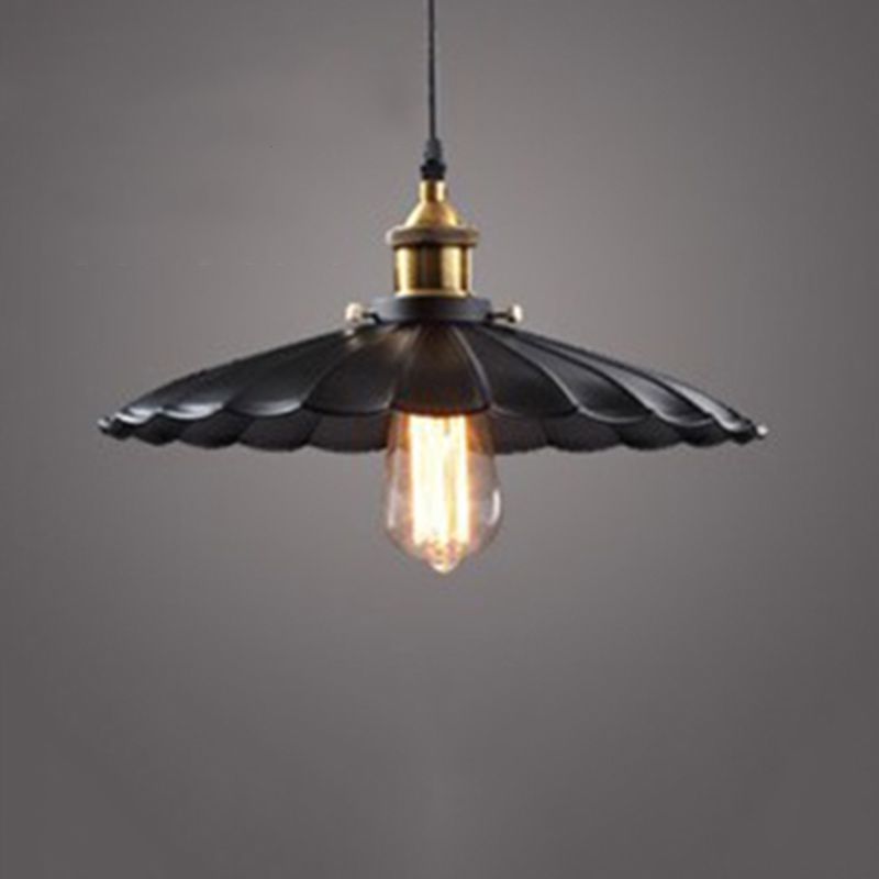 Metal Shaded Pendant Ceiling Light Farmhouse Restaurant Hanging Pendant Light in Black