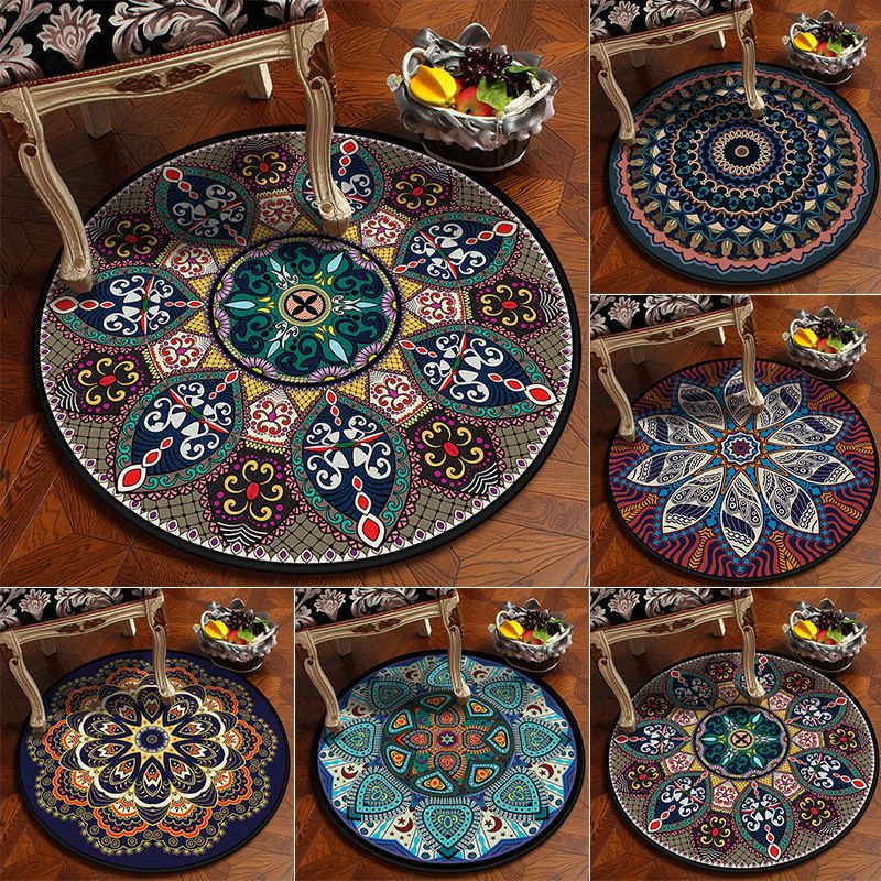 Moroccan Mandala Rug Multi-Colored Synthetics Rug Stain Resistant Anti-Slip Machine Washable Carpet for Dining Room