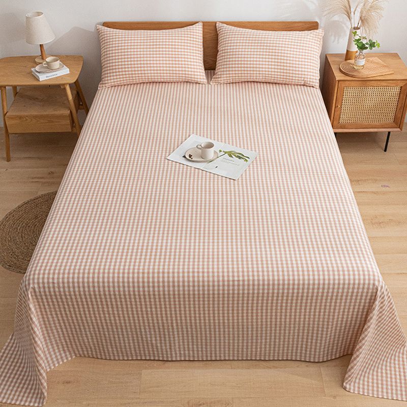 Cotton Bed Sheet 1-Piece Grid Pattern Fade Resistant Sheet Sets