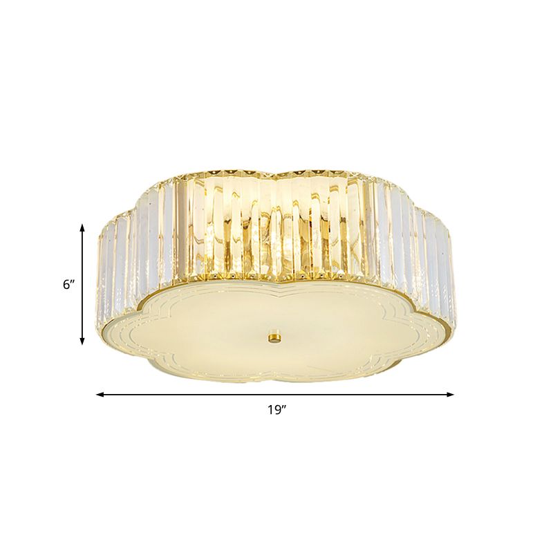 Golden Flower Flush Pendant Light Modern Clear Crystal 15"/19" W LED Flush Light with Acrylic Diffuser