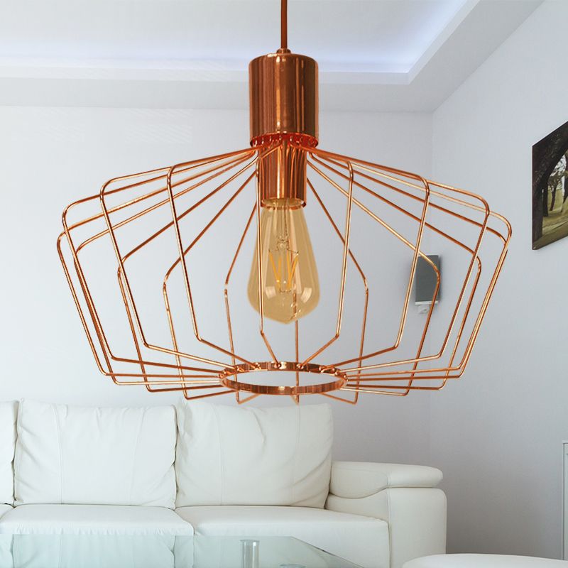 Accensione della sospensione interno a gabbia geometrica Metal 1 Light Brass/Copper Copper Sendering Lighting