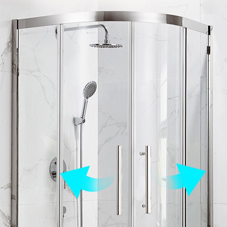 Modern Shower Stall Tempered Glass Double Sliding Neo-Round with Door Handles Shower Kit