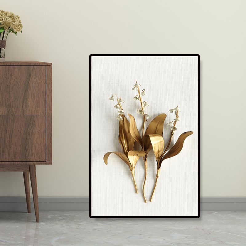 Photography Flower Bouquet Canvas Wall Art for Living Room, Gold and White, Texture