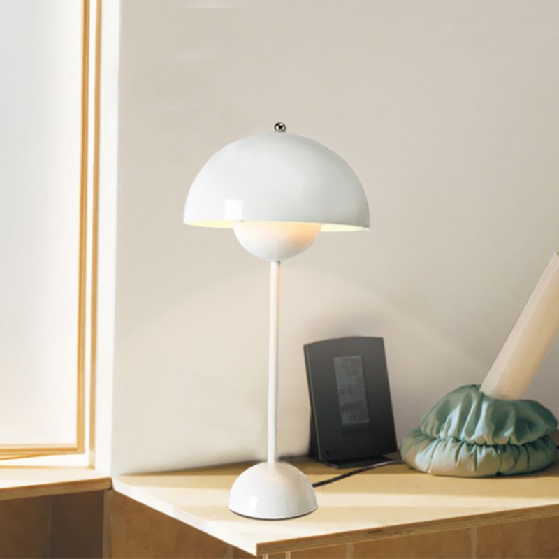 1-Light Study Room Reading Light Macaroon White/Black/Red Finish Table Lamp with Dome Metal Shade