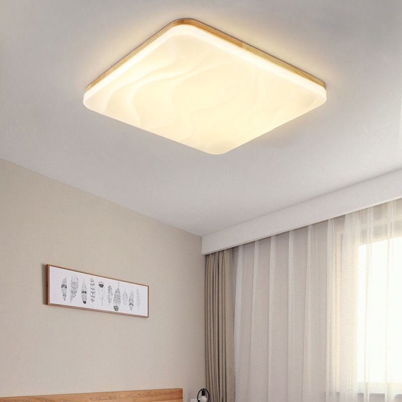 Modern Rectangle Ceiling Light Wood 1 Light LED Flush Mount Light for Bedroom