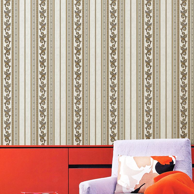 Vinyl Water-Resistant Wallpaper with Natural Color Stripe and Floral Design, 54.2 sq ft.