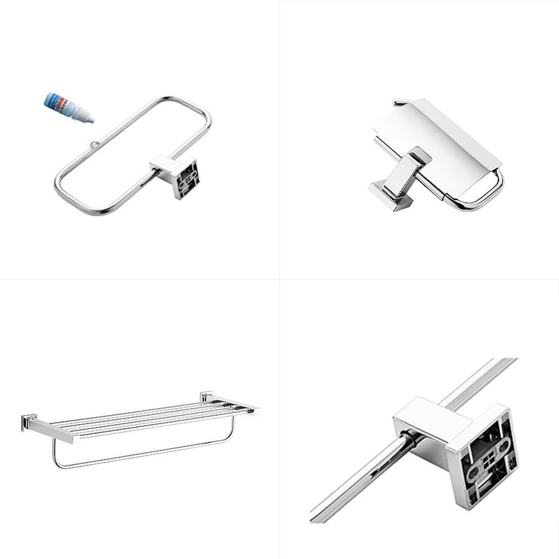 Metal Silver Bathroom Hardware Set 5 - Piece Adhesive Mount Bathroom Hardware