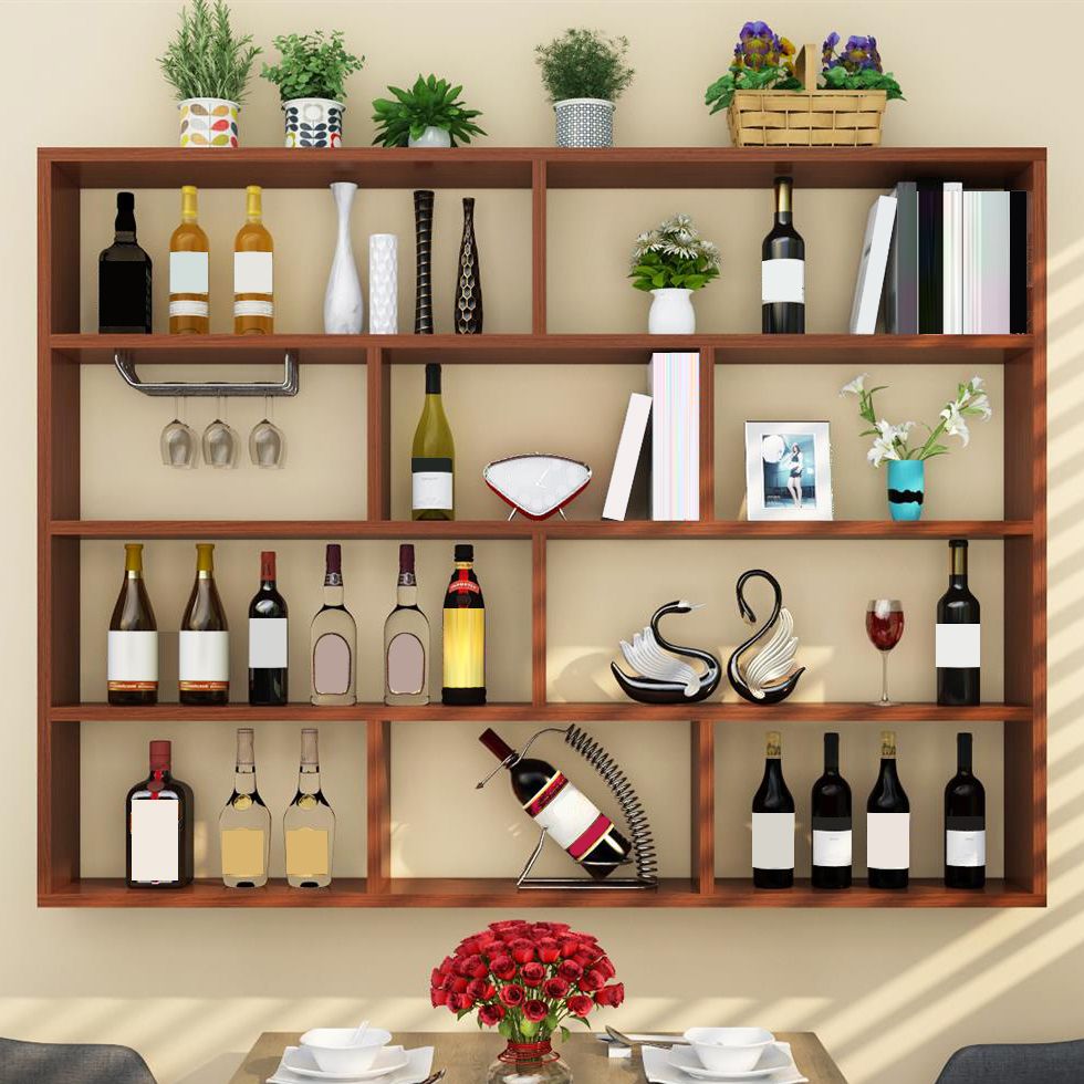 Manufactured Wood Wine Bottle Holder Modern Style Wall Mounted with Shelf