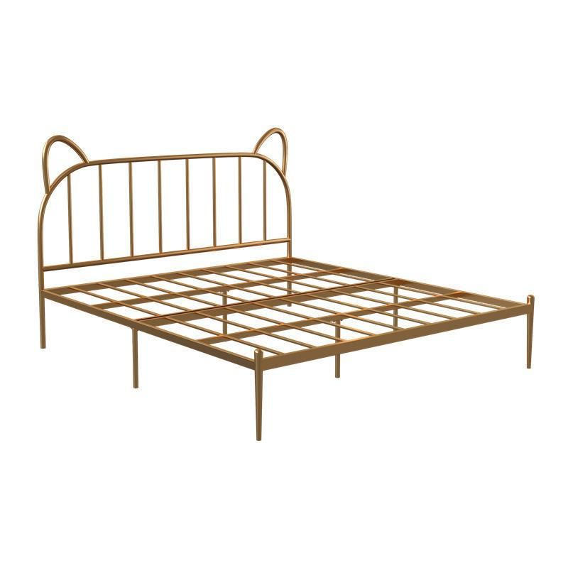 Metal Open-Frame Bed Solid Color Slat Bed With Custom Gold Legs for Home