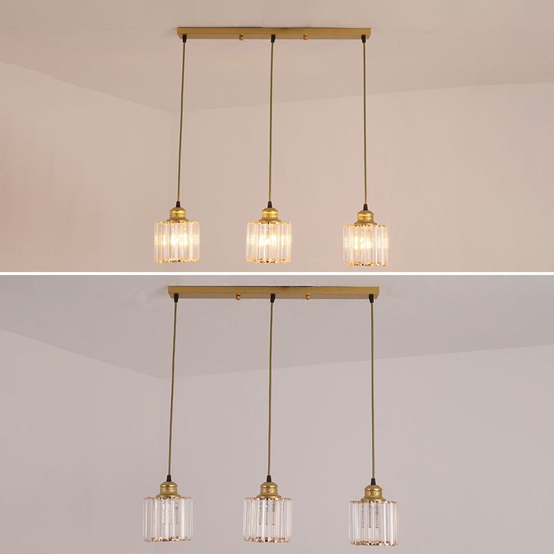 3 Lights Cylinder Multi Hanging Light Fixture Industrial Ribbed Glass Ceiling Light with Hanging Cord for Restaurant