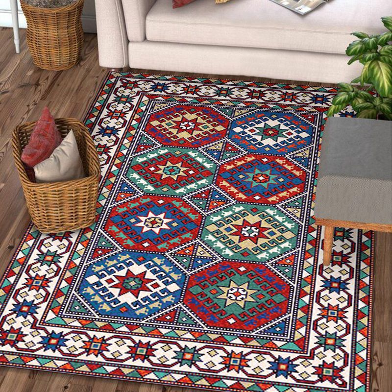 Moroccan Florentine Tile Rug Polyester Area Carpet Non-Slip Backing Indoor Rug for Home Decoration