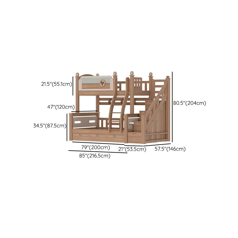 Gender Neutral Solid Wood Kids Bed Mid-Century Modern Bunk Bed with Storage